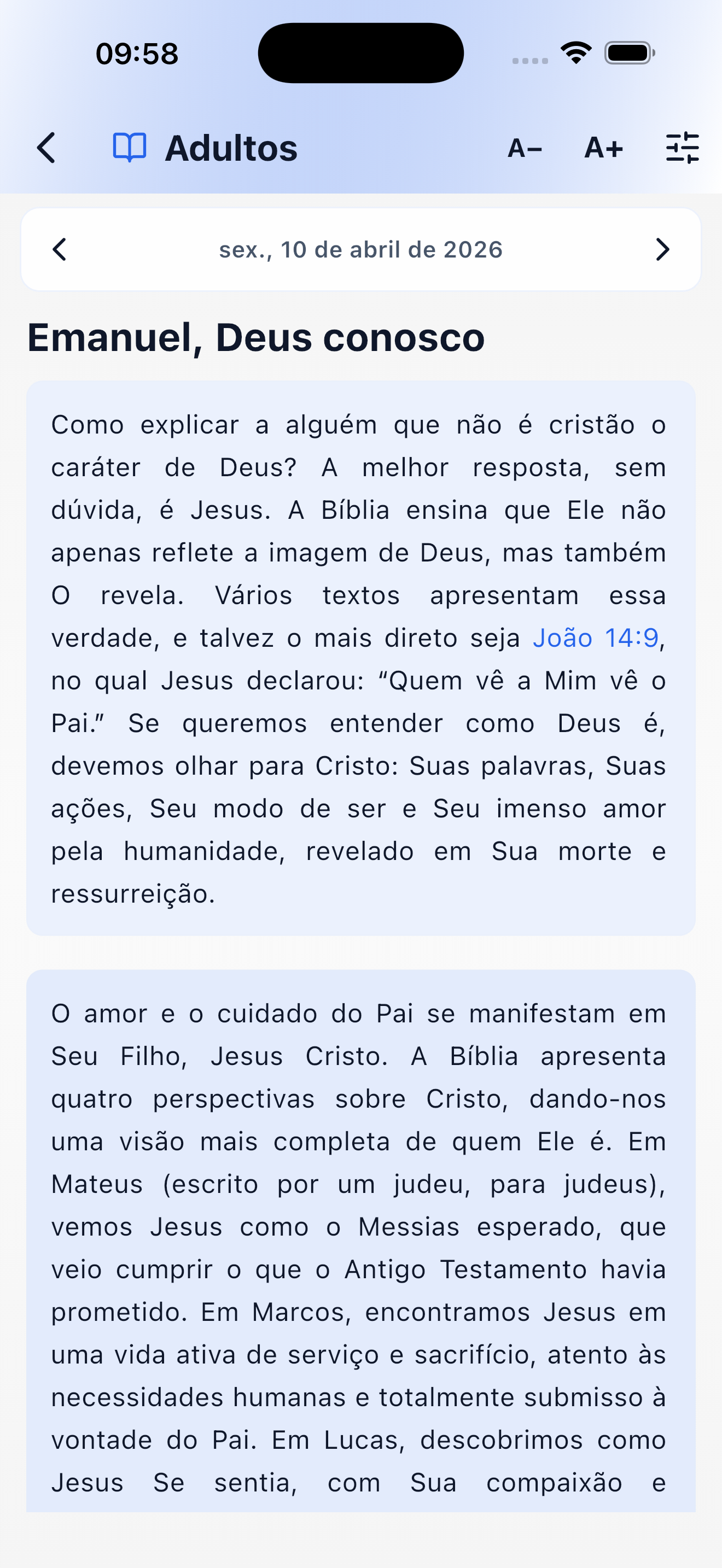 Captura del app — lección / lectura (claro)